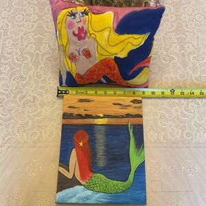 Mermaid Accent Pillow Lot of 2 - NEW Hand-painted Art